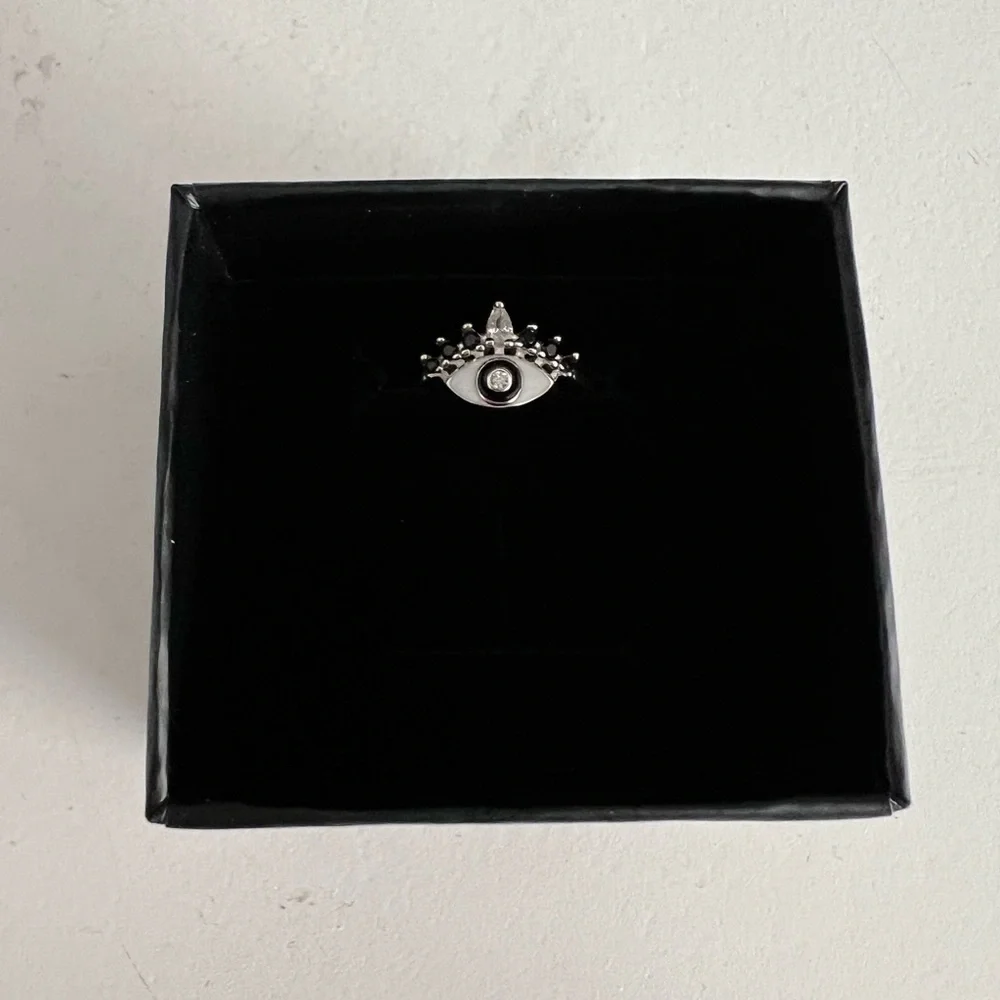 Little Rooms Silver and Black Eye Ring size 5 - Picture 3 of 3